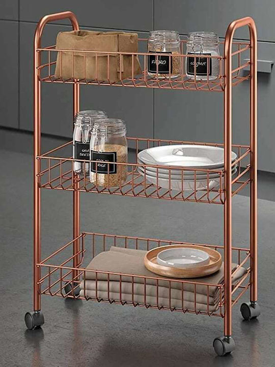 Metaltex Lugano Kitchen Trolley Metallic 3 Tiers Brown 41x23x63cm