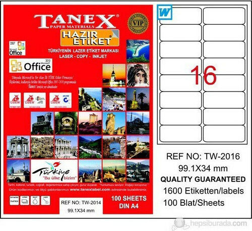 Tanex 1600 Αυτοκόλλητες Ετικέτες Α4 Ορθογώνιες 99.1x34mm