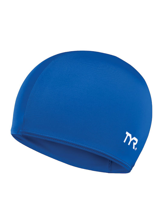 Tyr Solid Polyester Adults Swimming Cap Blue
