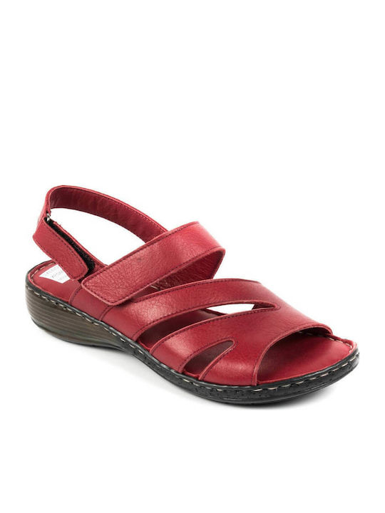 Leder Flache Damen Sandalen Burgundisch