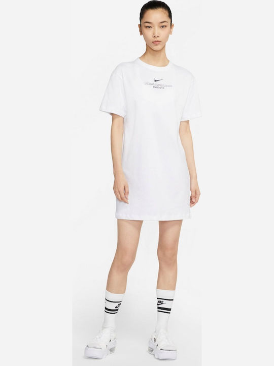 Nike Sportswear Swoosh Mini Αθλητικό Φόρεμα T-shirt Κοντομάνικο Λευκό