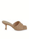 Leather Mules with Thin High Heel in Tabac Brown Color