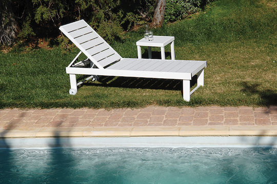 Auxiliary Outdoor Free Standing Table with Polywood Surface and Aluminum Frame White 44x40x45cm