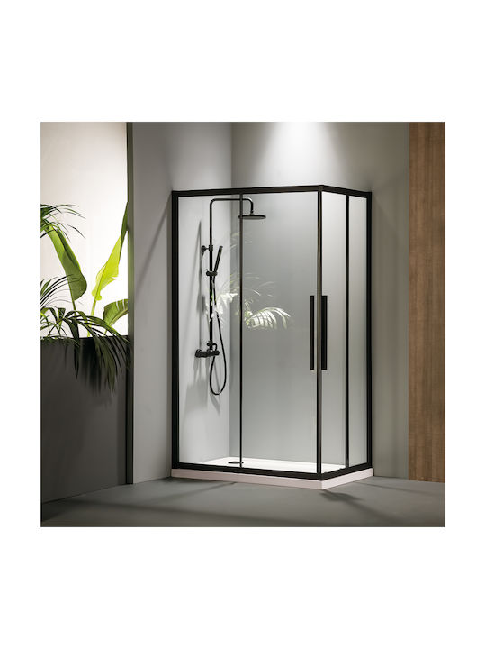 Devon Flow Slider Feste Seite für Dusche 87-89x195cm Sauberes Glas Schwarz Matt