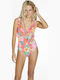 One Piece Swimsuit with Removable Padding for Large Bust Floral Orange