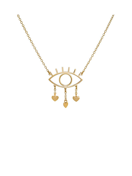 Gold necklace 14K Eye Heart Love