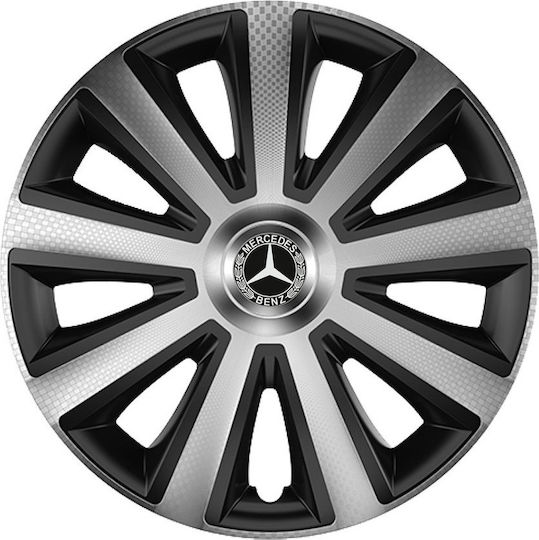 Versaco Auto Radkappen Set Aviator mit Marke Mercedes Benz 4Stück 15" Silber