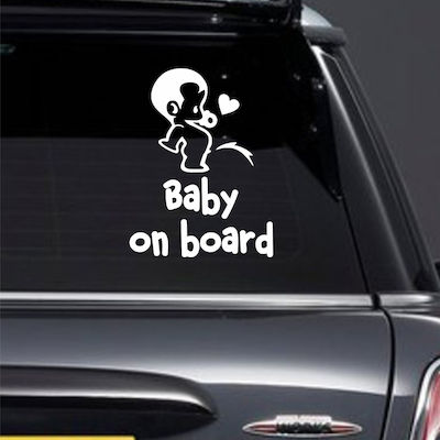 Semn Baby on Board cu Autocolant Little Boy Alb