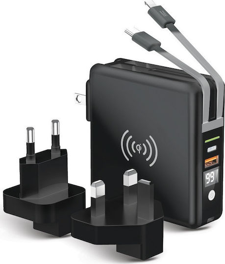 Forcell 5-in-1 Multifunctional Power Bank 10000mAh 20W με Θύρα USB-A και Θύρα USB-C Quick Charge 3.0 Μαύρο