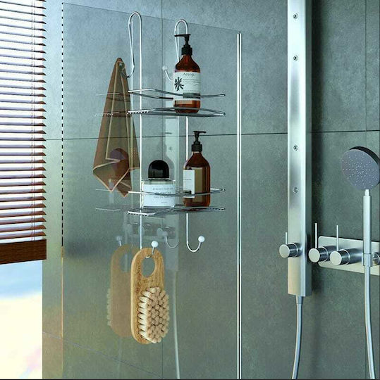 Viosarp An der Wand montiertes Badezimmerregal Metallisch mit 2 Regalen 25x10x62cm Silber