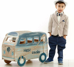 Lollipop Boys Linen Baptism Suit with Blazer 6pcs Blue