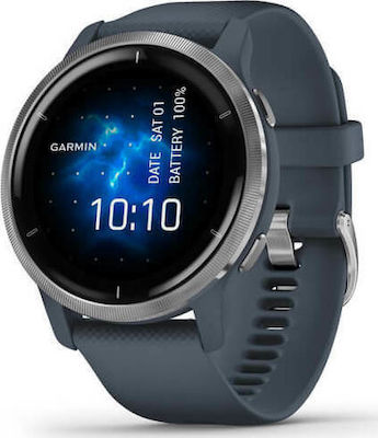 Garmin Venu 2 Stainless Steel 45mm Αδιάβροχο Smartwatch με Παλμογράφο (Silver / Granite)