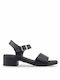 Ragazza Leather Women's Sandals Black with Chunky Low Heel