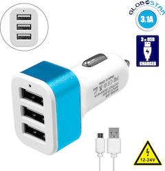 GloboStar Зарядно за кола с Портове 3xUSB-A и Кабел Type-C