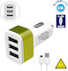 GloboStar Auto-Ladegerät 20W 3.1A mit Anschlüssen: 3xUSB mit Kabel Typ-C,TC-TC