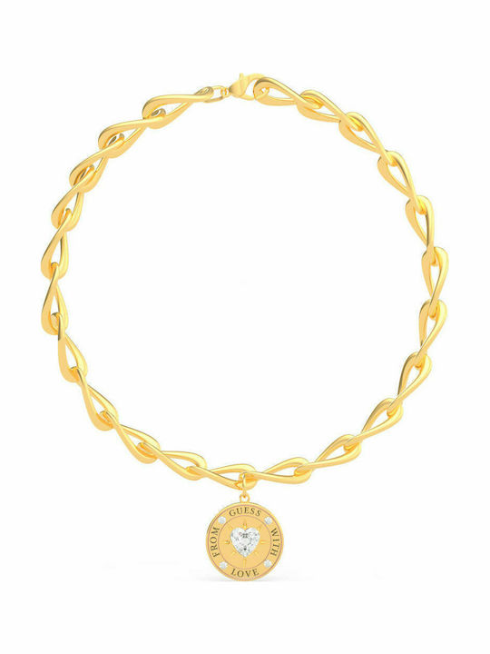 Guess From Guess With Love Necklace Made of Gold Plated Steel Guess From Guess With Love Necklace Made of Gold Plated Steel