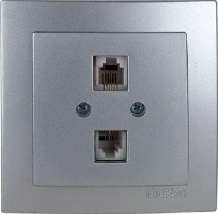 Geyer Nilson Doppelter Netzsteckdose RJ45 mit Rahmen Typ Cat5 in Silber Farbe 24131046