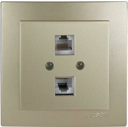 Geyer Nilson Διπλή Πρίζα Δικτύου RJ45 με Πλαίσιο Τύπου Cat5 σε Χρυσό Χρώμα 24151046