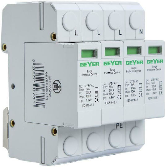 Geyer 4-Poles Inspired T2 / T1 Panel Lightning Protection 40kA 3P+Ν