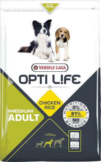 Versele Laga Opti Life Adult Medium 12.5kg Ξηρά Τροφή χωρίς Σιτηρά & Γλουτένη για Ενήλικους Σκύλους Μεσαίων Φυλών με Κοτόπουλο και Ρύζι