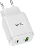 Hoco Charger Without Cable with USB-A Port and USB-C Port 20W Power Delivery / Quick Charge 3.0 Whites (N5 Favor)