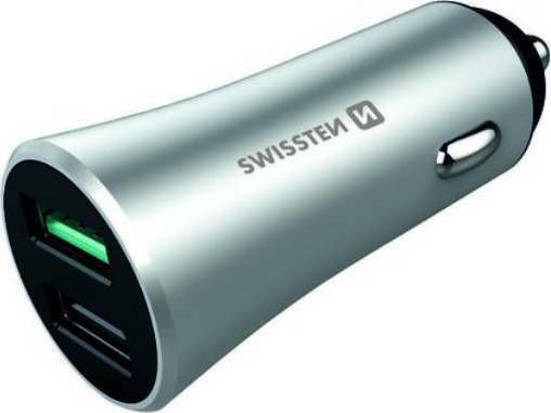 Swissten Încărcător Auto 2.4A Încărcare Rapidă cu Porturi: 2xUSB Argintiu Culoare