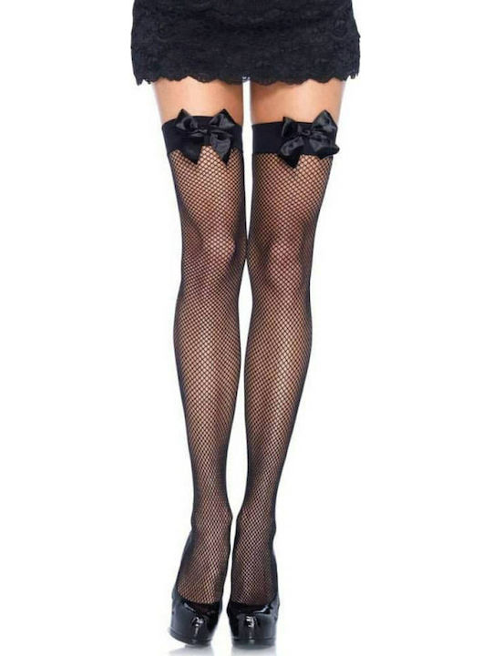 Leg Avenue 9018 Fishnet Thigh Highs With Bow Sexy Black Socks