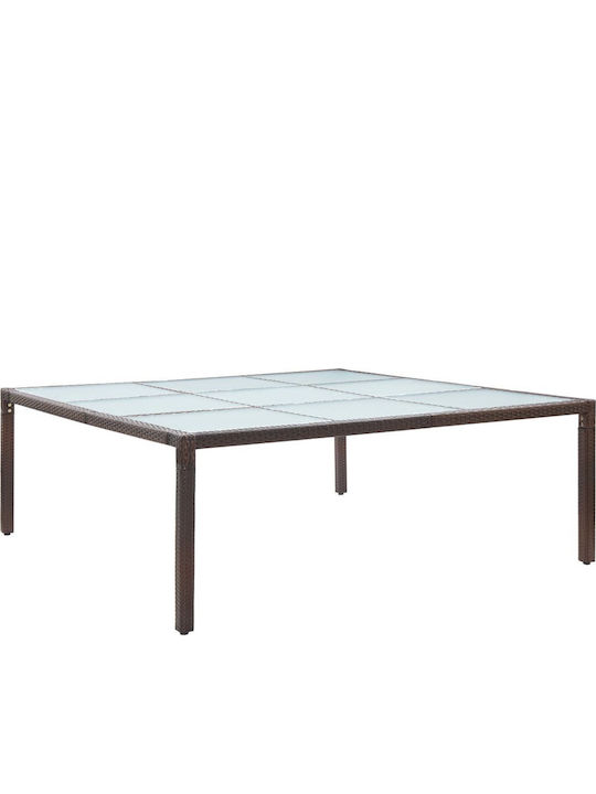 Outdoor Dinner Free Standing Table with Glass Surface and Rattan Frame Synthetic Ratan 200x200x74cm