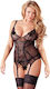 Cottelli Collection Plus Size Basque Set Sexy Σετ Εσωρούχων με Δαντέλα & Ζαρτιέρες Black Plus Size 2τμχ