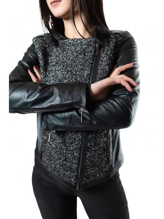 V-13163 DAMEN LEDERJACKE SCHWARZ