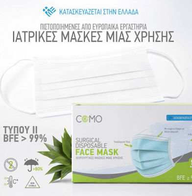 Como Ιατρική Μάσκα μιας Χρήσης 3ply Type II BFE >99% Λευκό 10τμχ