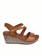 Boxer Anatomic Women's Leather Ankle Strap Platforms Tabac Brown 10-019