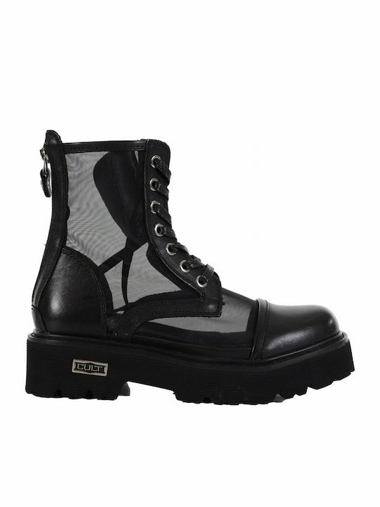 Cult CLW326600 Women's Leather Combat Boots Black