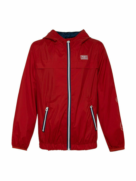 Alan Kinder Sport Jacke Kurz Winddicht mit Kapuze Rot