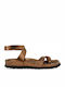 Majorca Met Leather Women's Flat Sandals with Strap in Brown Color