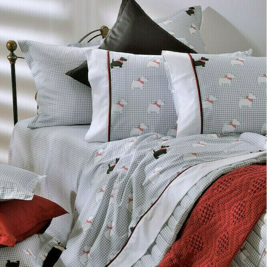 Down Town Home Bettwäsche-Set Einzel Baumwolle Sateen Dog Gray 175x255cm 3Stück
