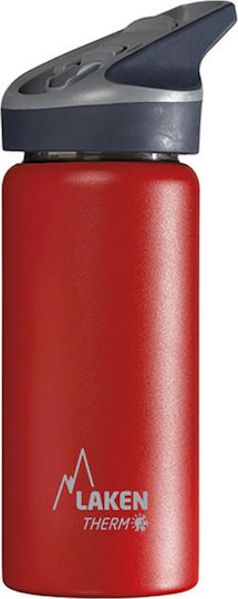 Laken Jannu-Verschluss Recycelbar Flasche Thermosflasche Rostfreier Stahl BPA Frei 500ml Rot mit Mundstück