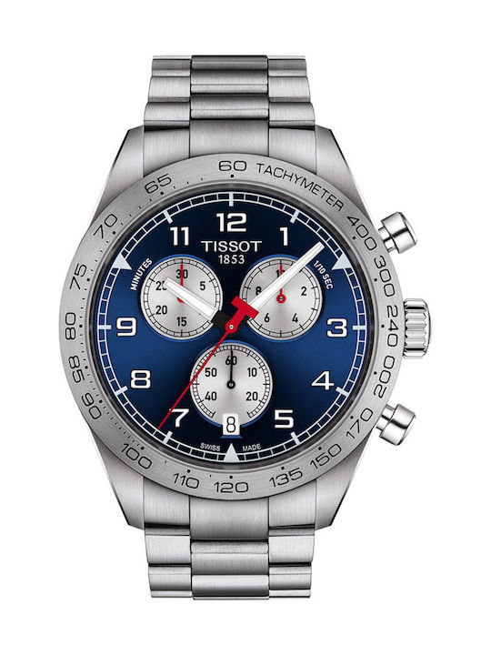 Tissot Ανδρικό Ρολόι 42mm Χρονογράφος Μπαταρίας με Ασημί Μεταλλικό Μπρασελέ