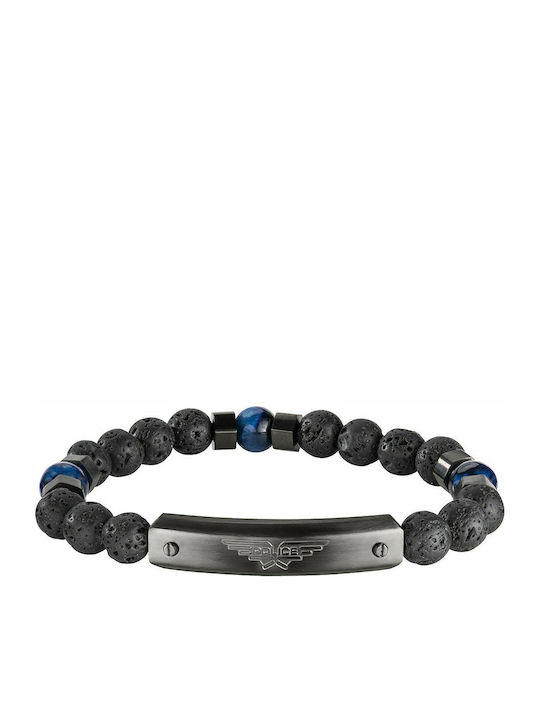 Police Bracelet made of Steel with Lava Stones