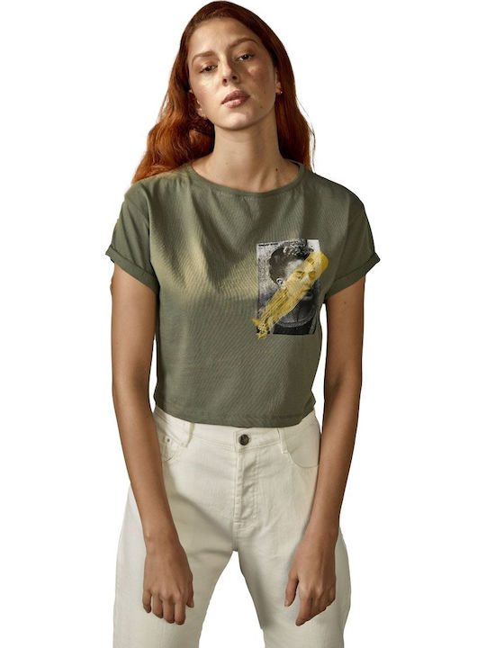 Edward Jeans Women's Summer Crop Top Cotton Short Sleeve Khaki