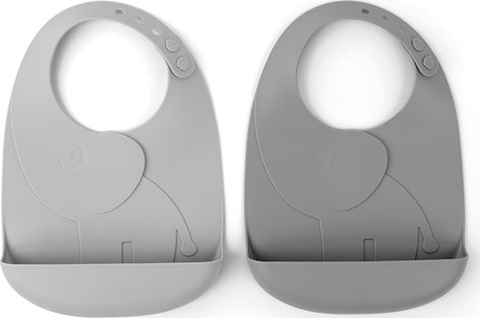 Done by Deer Elphee Pastel Waterproof Bib Silicone with Button & Pocket Gray 2pcs