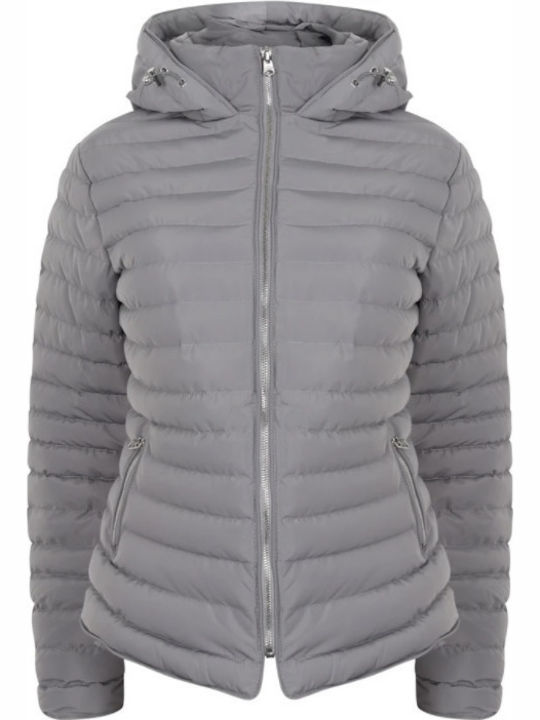 Tokyo Laundry Ginger Quilted Hooded Puffer Jacket 3J13416A - Sharkskin Grey