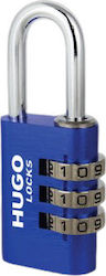 Hugo Locks PA40 Aluminum Padlock Brass Combination Blue 40mm 1pcs