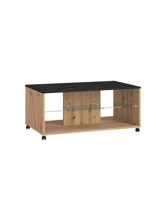 Rechteckig Couchtisch Norte mit Rollen Artisan Oak Carbon L101xB60xH45cm