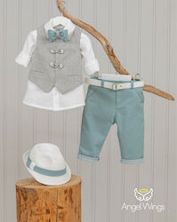 Angel Wings Boys Baptism Suit with Vest Charlie 5pcs Green