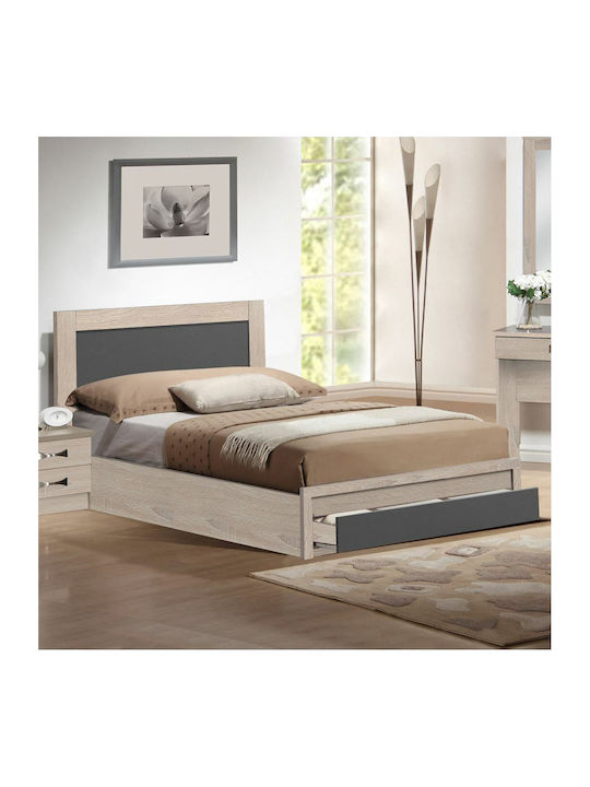 Briana Single Wooden Bed Sonoma Grey for Mattre...