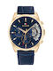 Tommy Hilfiger Baker Uhr Chronograph Batterie mit Blau Lederarmband