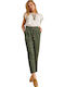 Attrattivo Women's High-waisted Linen Capri Trousers Khaki