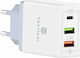 Tactical Wall Adapter with 2 USB-A ports and USB-C port Quick Charge 3.0 / Power Delivery in White Colour (CHPD003)