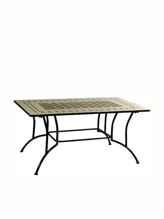 Mosaic Outdoor Dinner Free Standing Table with Ceramic Surface and Metal Frame Multicolour 172x100x75cm